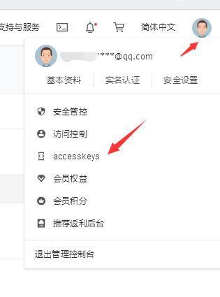 鼠标移动致右上角的头像后出现access key，点击